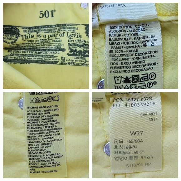 ☔️🔸️NWT Levi's 501 Yellow High Rise Button Fly Denim Shorts Size 4/27 - Picture 11 of 11